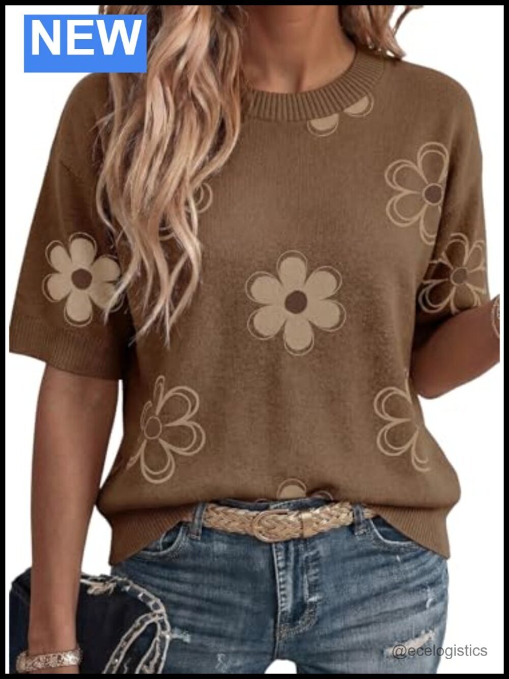 Cotton Crew Neck Short Sleeve Knit Tunic Top